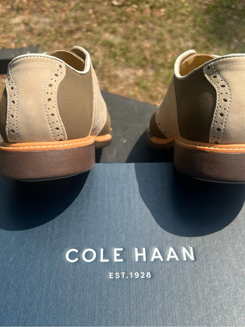 Cole Haan Two-Tone Tan and Beige Derby Oxfords